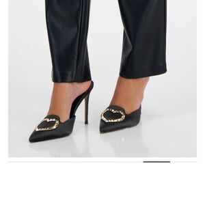AAJ by Amina Black Satin Mules with gold Heart 7.5 New!